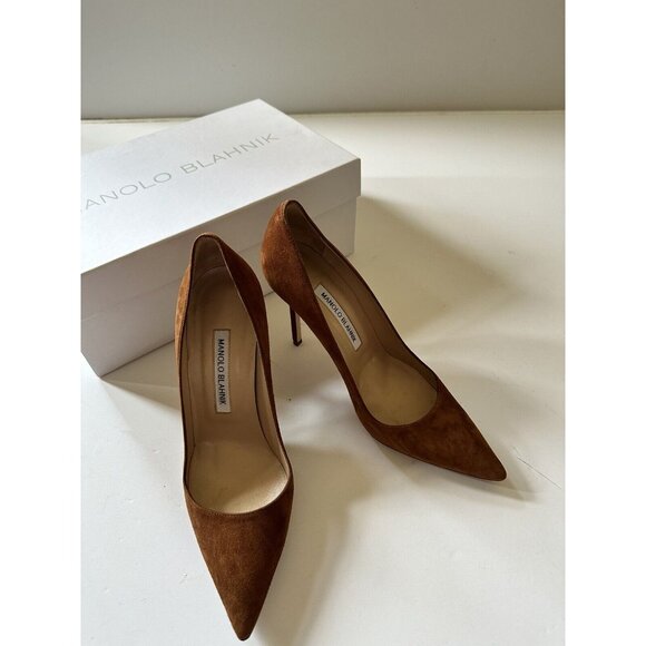 Manolo Blahnik BB 105 Suede Heels Brown - Picture 5 of 8